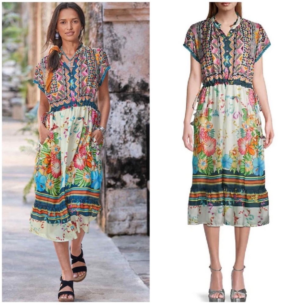 Johnny Was Genesis Printed Silk Midi Dress